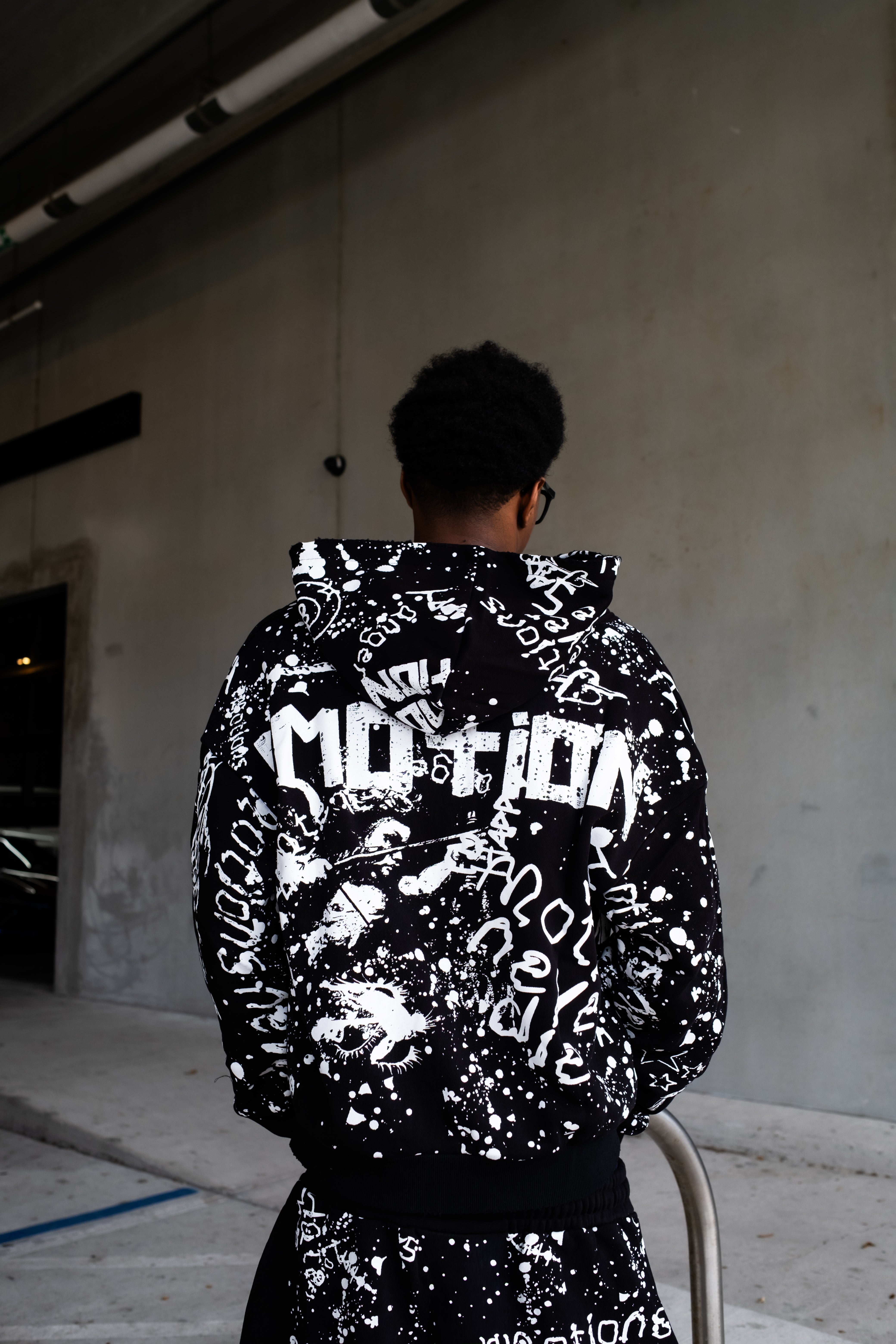 MIXED EMOTION All‑Over Graffiti Print Full‑Zip Hoodie
