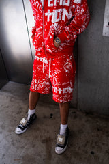MIXED EMOTION Graffiti Text Print Red Streetwear Shorts