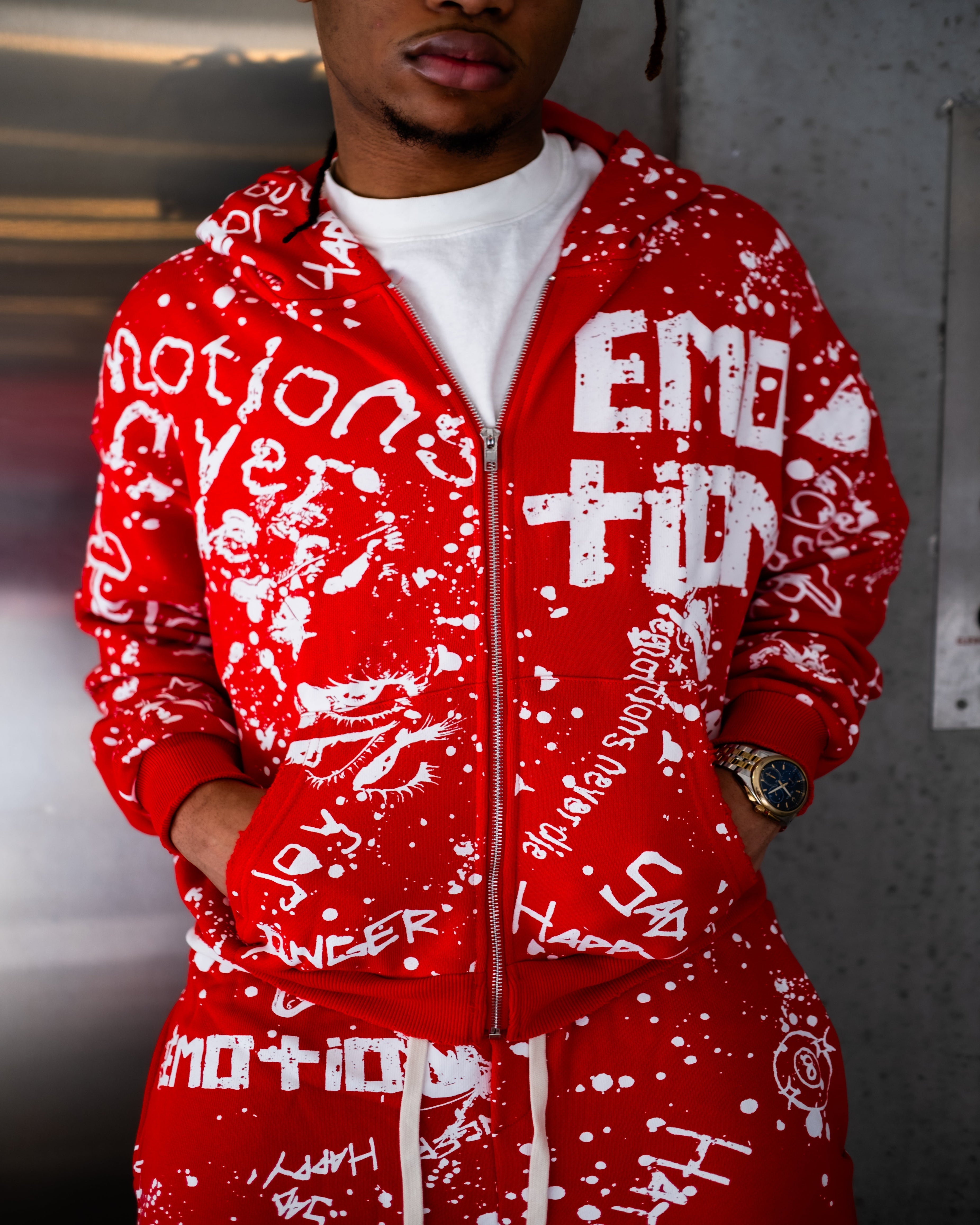 MIXED EMOTION All‑Over Graffiti Print Full‑Zip Hoodie