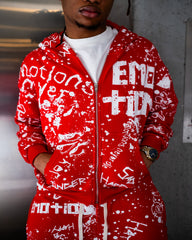 MIXED EMOTION All‑Over Graffiti Print Full‑Zip Hoodie