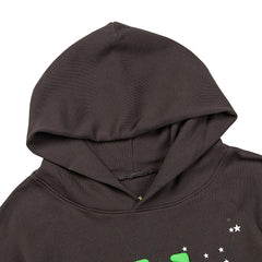 Sp5der Green Logo Splatter Dark Brown Pullover Hoodie