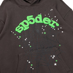Sp5der Green Logo Splatter Dark Brown Pullover Hoodie