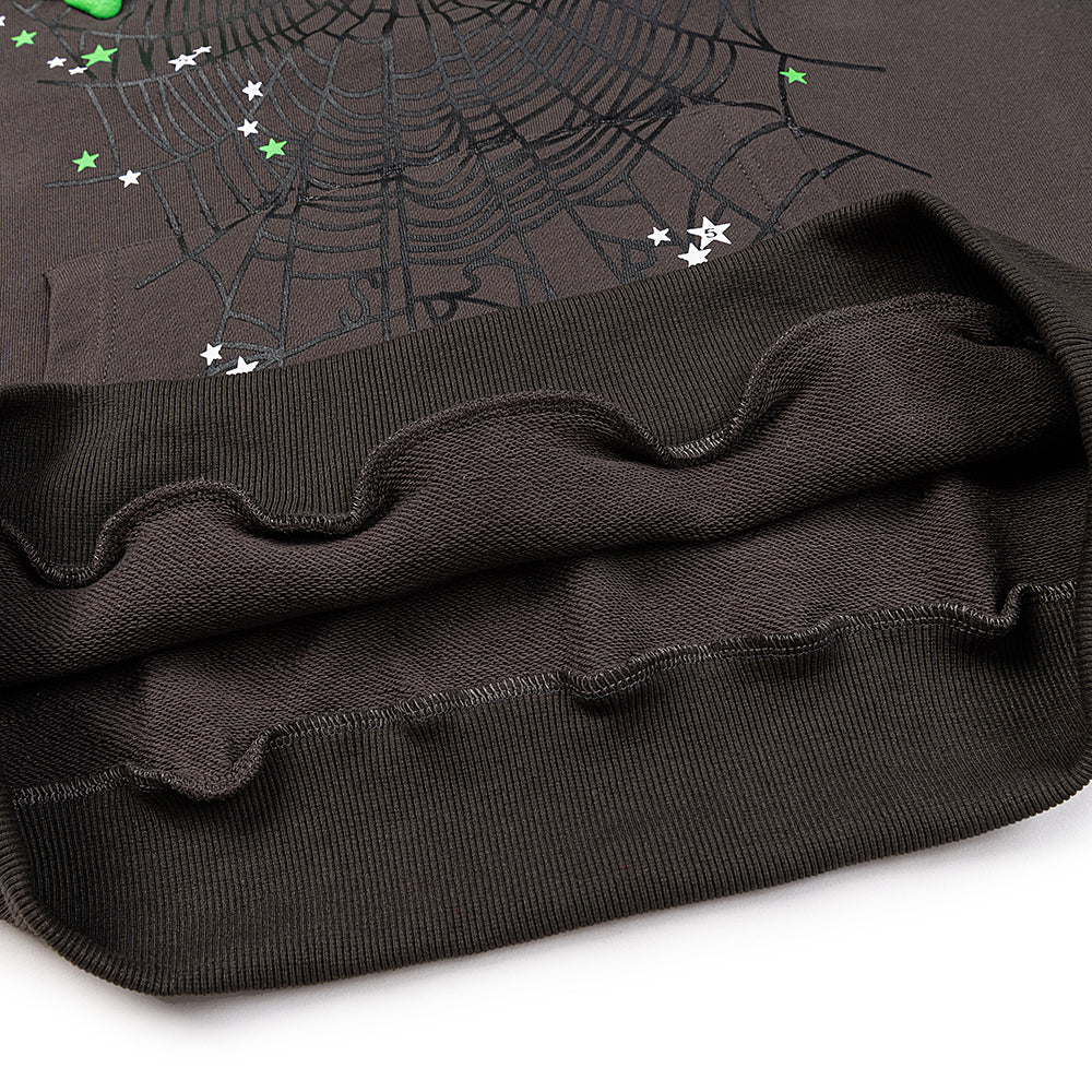 Sp5der Green Logo Splatter Dark Brown Pullover Hoodie