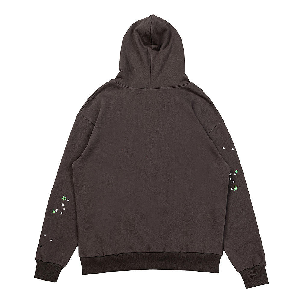 Sp5der Green Logo Splatter Dark Brown Pullover Hoodie