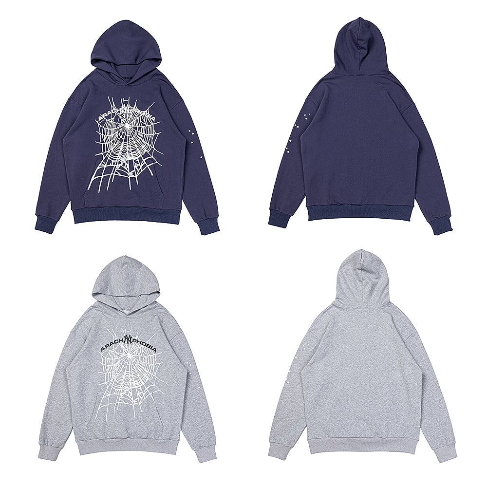 Sp5der Spider‑Web Grey Pullover Hoodie