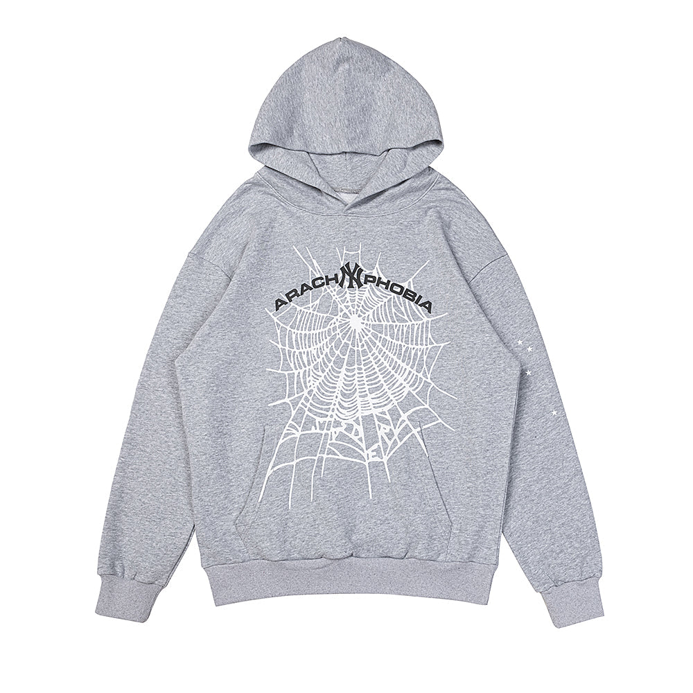 Sp5der Spider‑Web Grey Pullover Hoodie