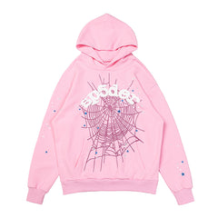 Sp5der Spider‑Web Blue Splatter Pink Pullover Hoodie