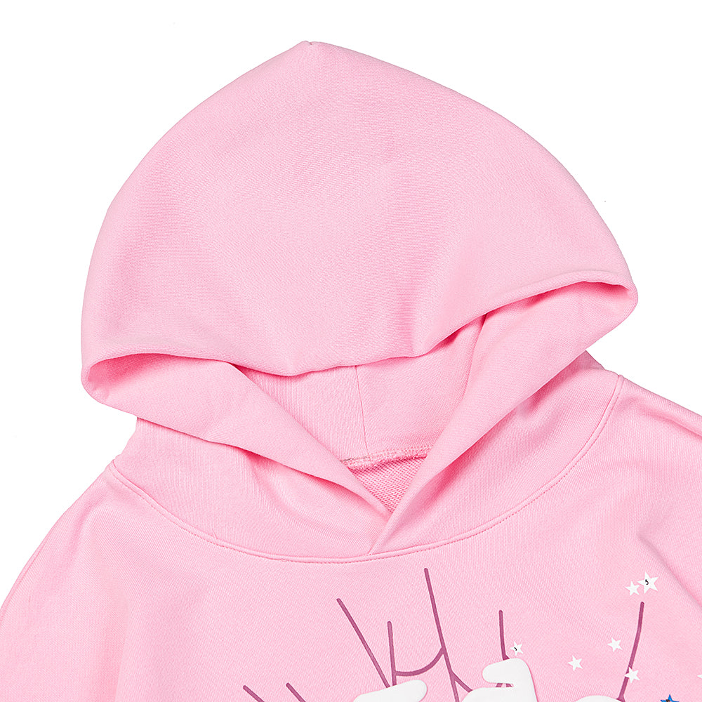 Sp5der Spider‑Web Blue Splatter Pink Pullover Hoodie