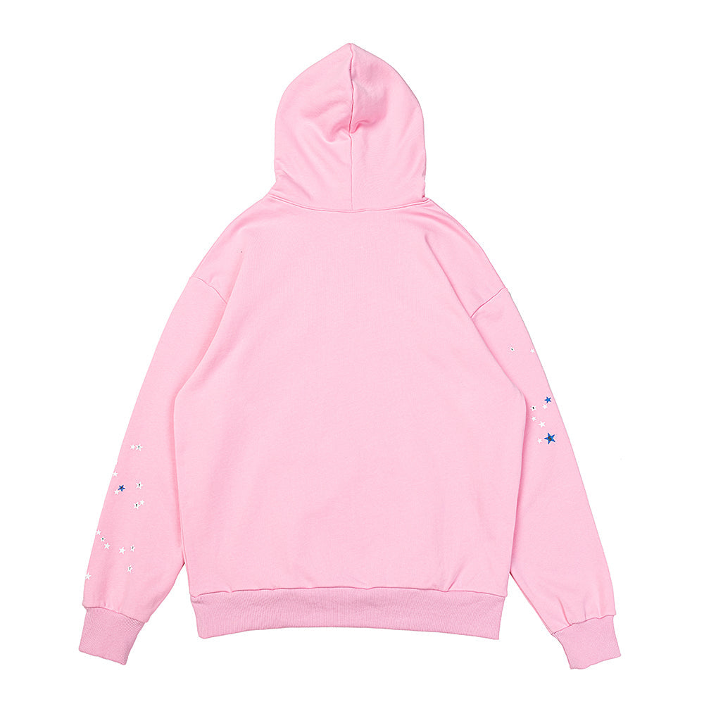 Sp5der Spider‑Web Blue Splatter Pink Pullover Hoodie
