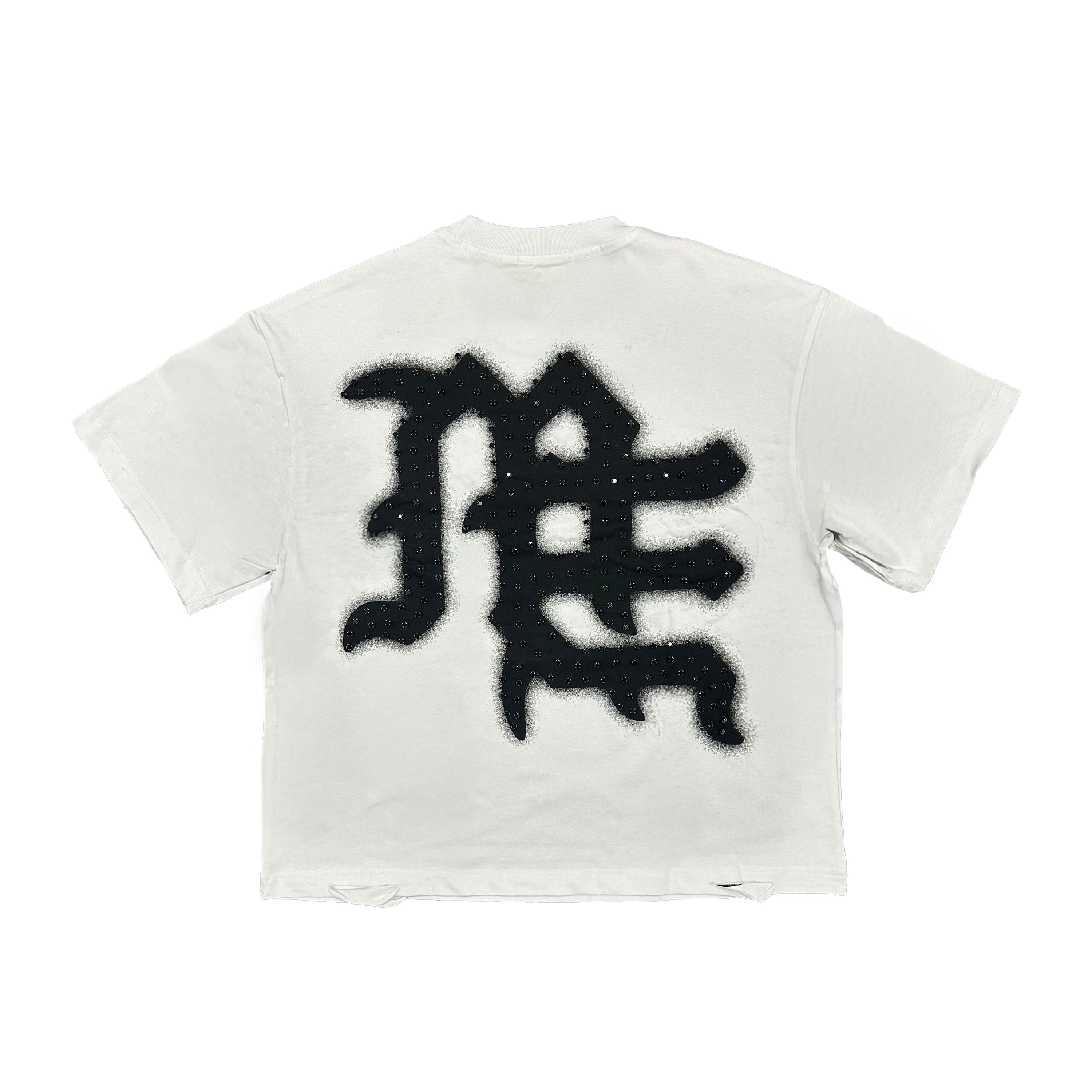 Emotions Never Die Black Distressed Letter Print White Cropped T‑Shirt