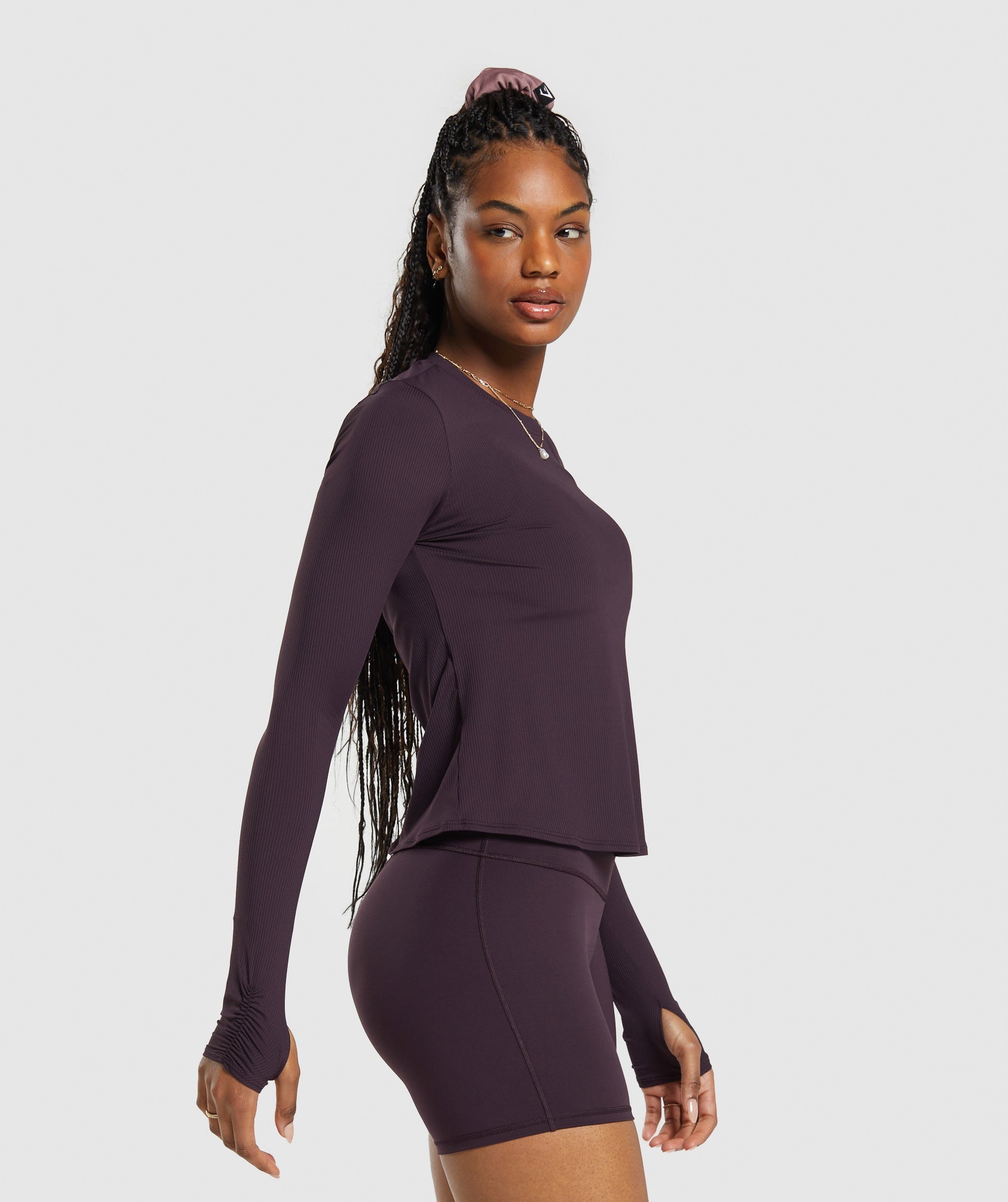 Gymshark Elevate Long Sleeve Ruched Top - Plum Brown