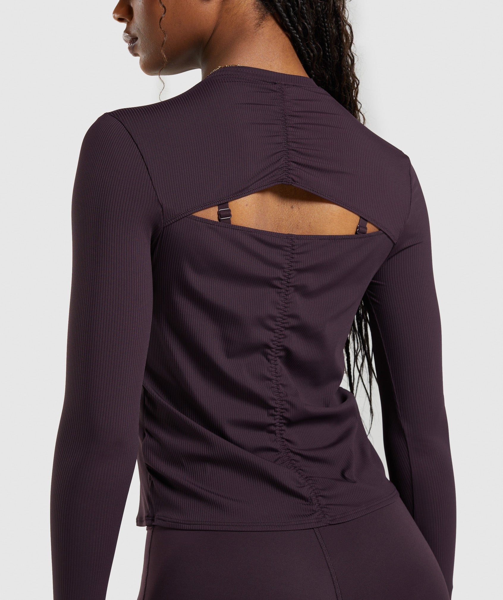 Gymshark Elevate Long Sleeve Ruched Top - Plum Brown