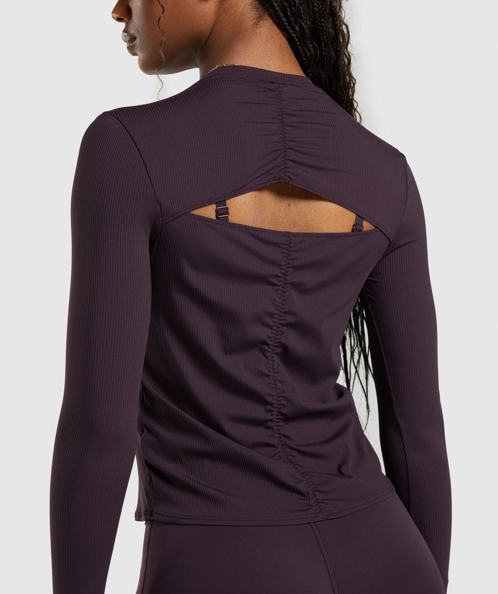 Gymshark Elevate Long Sleeve Ruched Top - Plum Brown