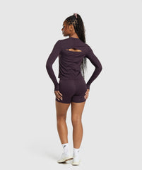 Gymshark Elevate Long Sleeve Ruched Top - Plum Brown