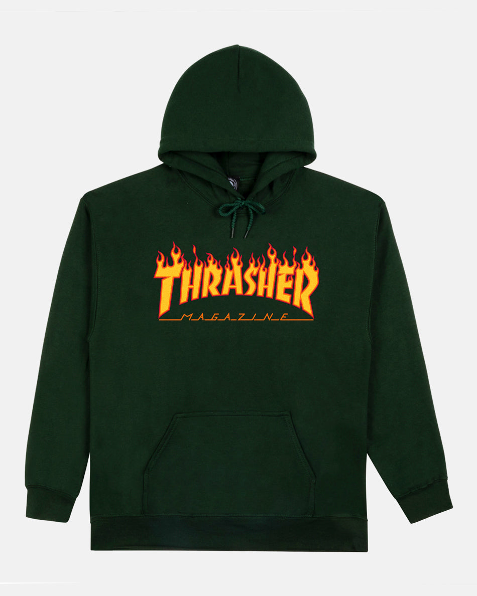 THRASHER FLAME - HOODIE - FOREST GREEN