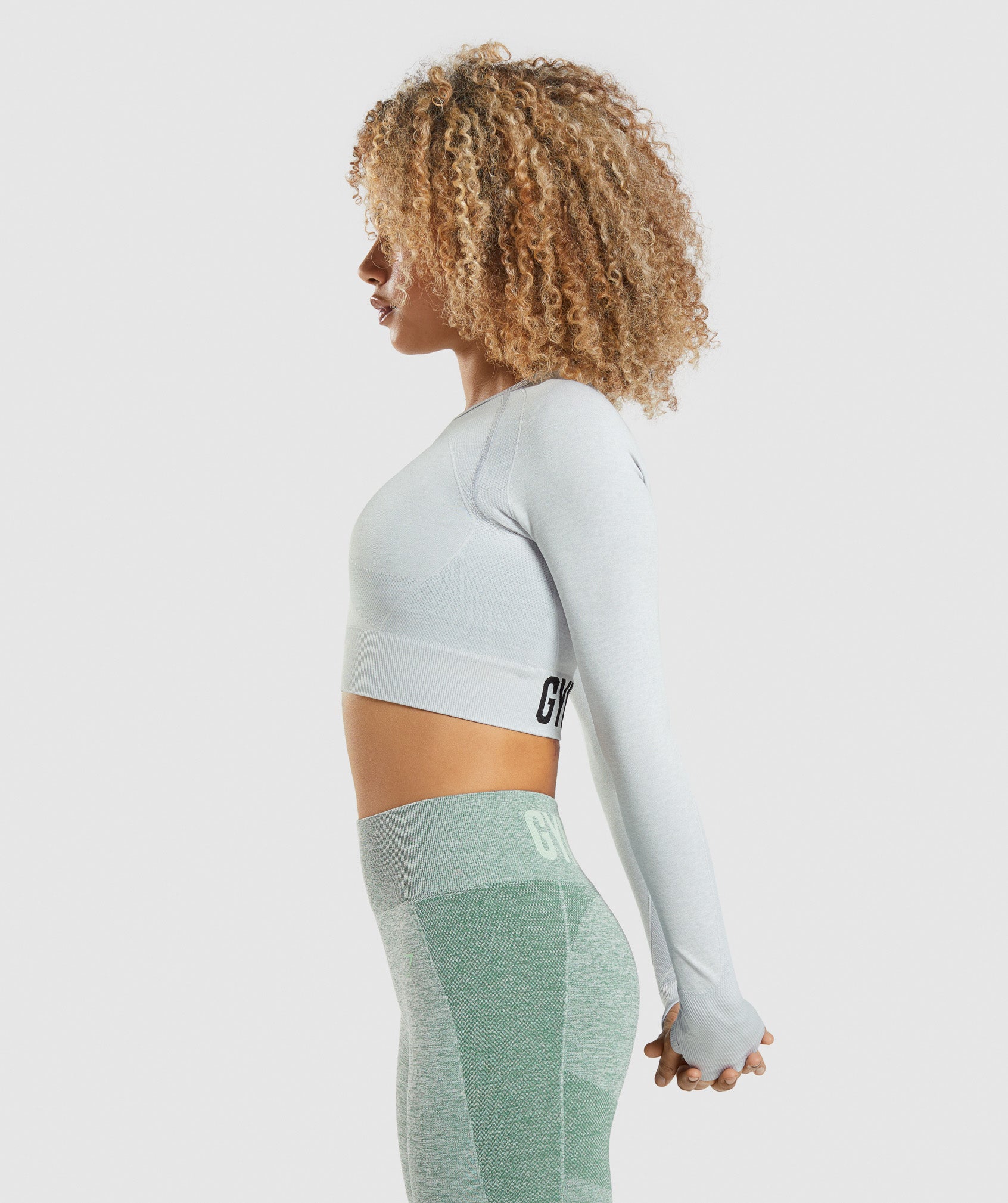 Gymshark Flex Sports Long Sleeve Crop Top - Light Grey Marl