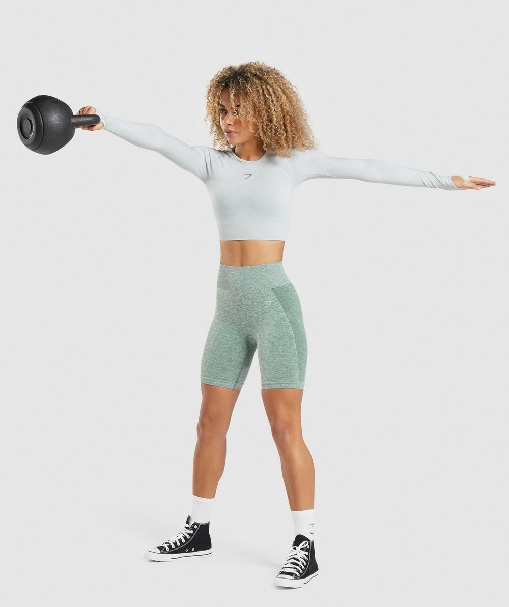 Gymshark Flex Sports Long Sleeve Crop Top - Light Grey Marl