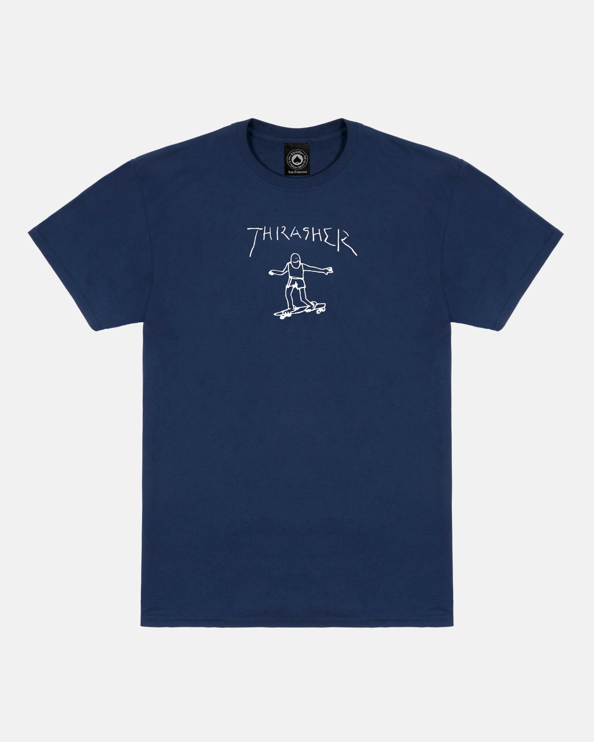 THRASHER Skater Sketch Graphic Navy Blue Short‑Sleeve T‑Shirt