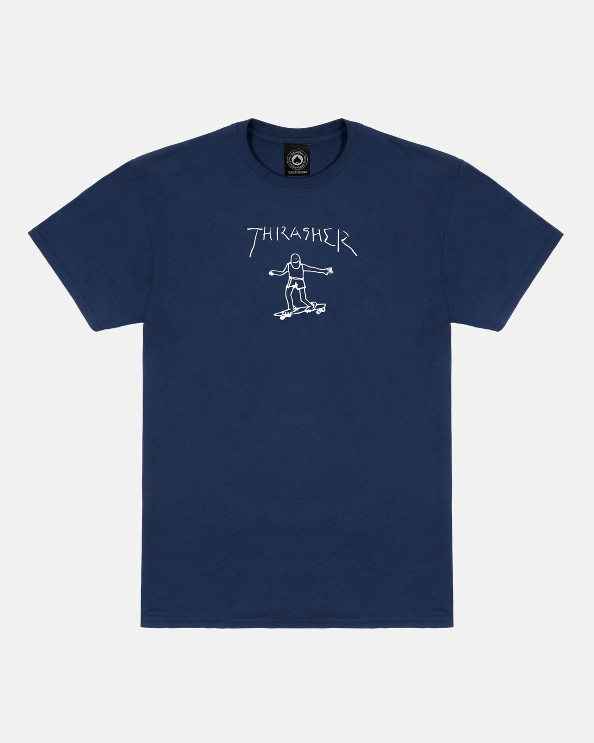 THRASHER Skater Sketch Graphic Navy Blue Short‑Sleeve T‑Shirt