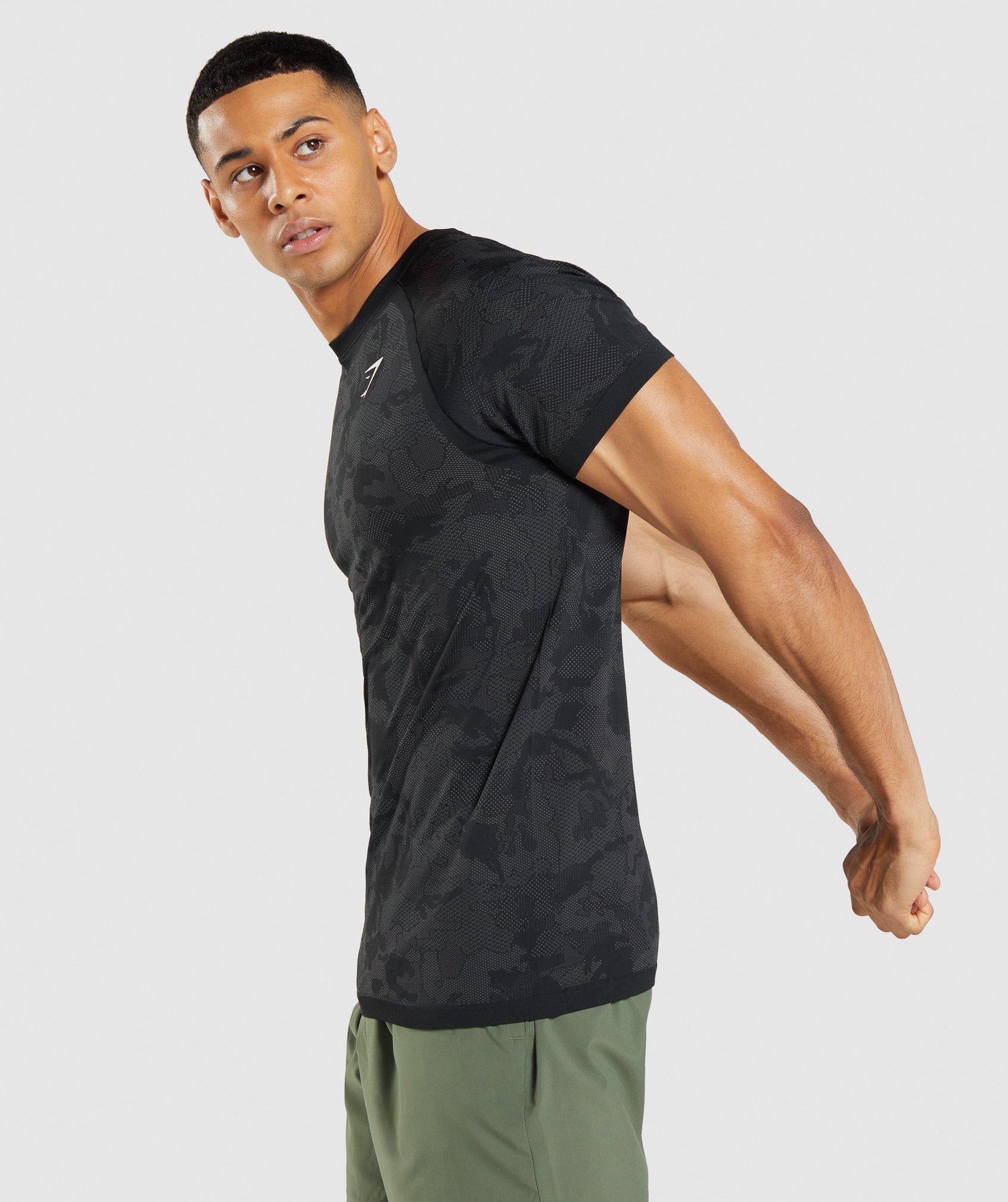 Gymshark Geo Seamless T-Shirt - Black/Charcoal Grey
