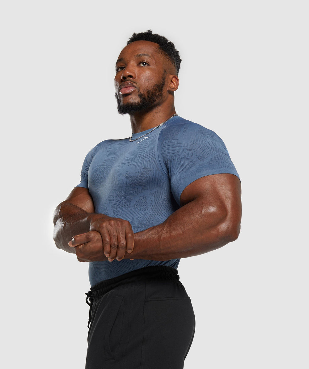 Gymshark Geo Seamless T-Shirt - Faded Blue/Titanium Blue