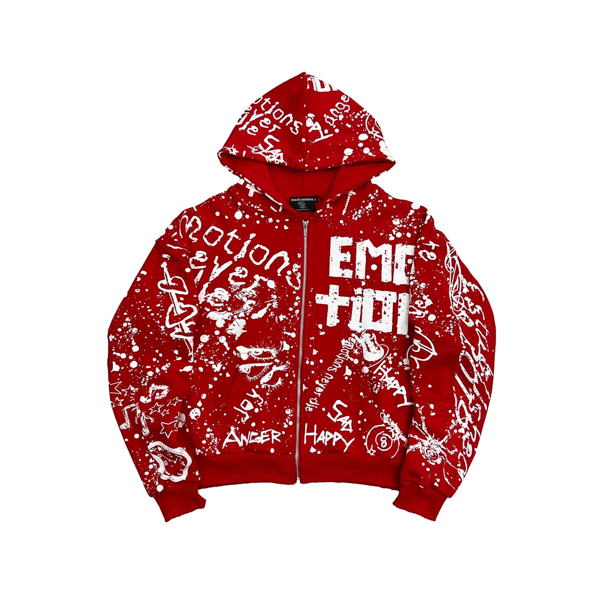MIXED EMOTION All‑Over Graffiti Print Full‑Zip Hoodie