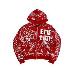 MIXED EMOTION All‑Over Graffiti Print Full‑Zip Hoodie