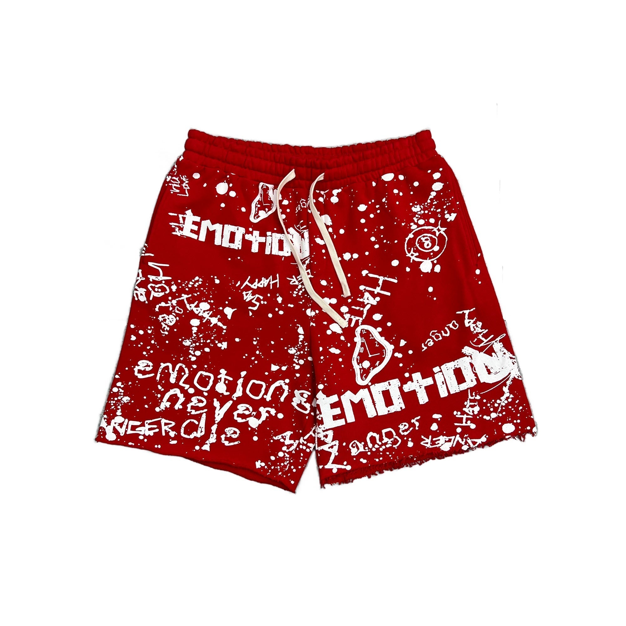 MIXED EMOTION Graffiti Text Print Red Streetwear Shorts