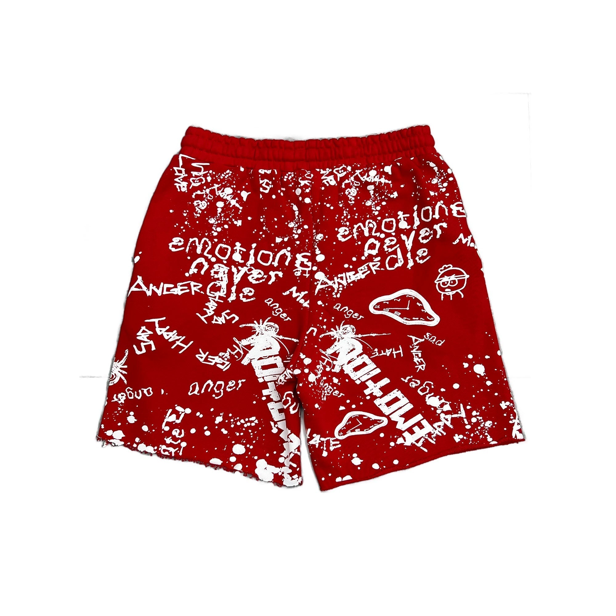 MIXED EMOTION Graffiti Text Print Red Streetwear Shorts