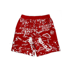 MIXED EMOTION Graffiti Text Print Red Streetwear Shorts