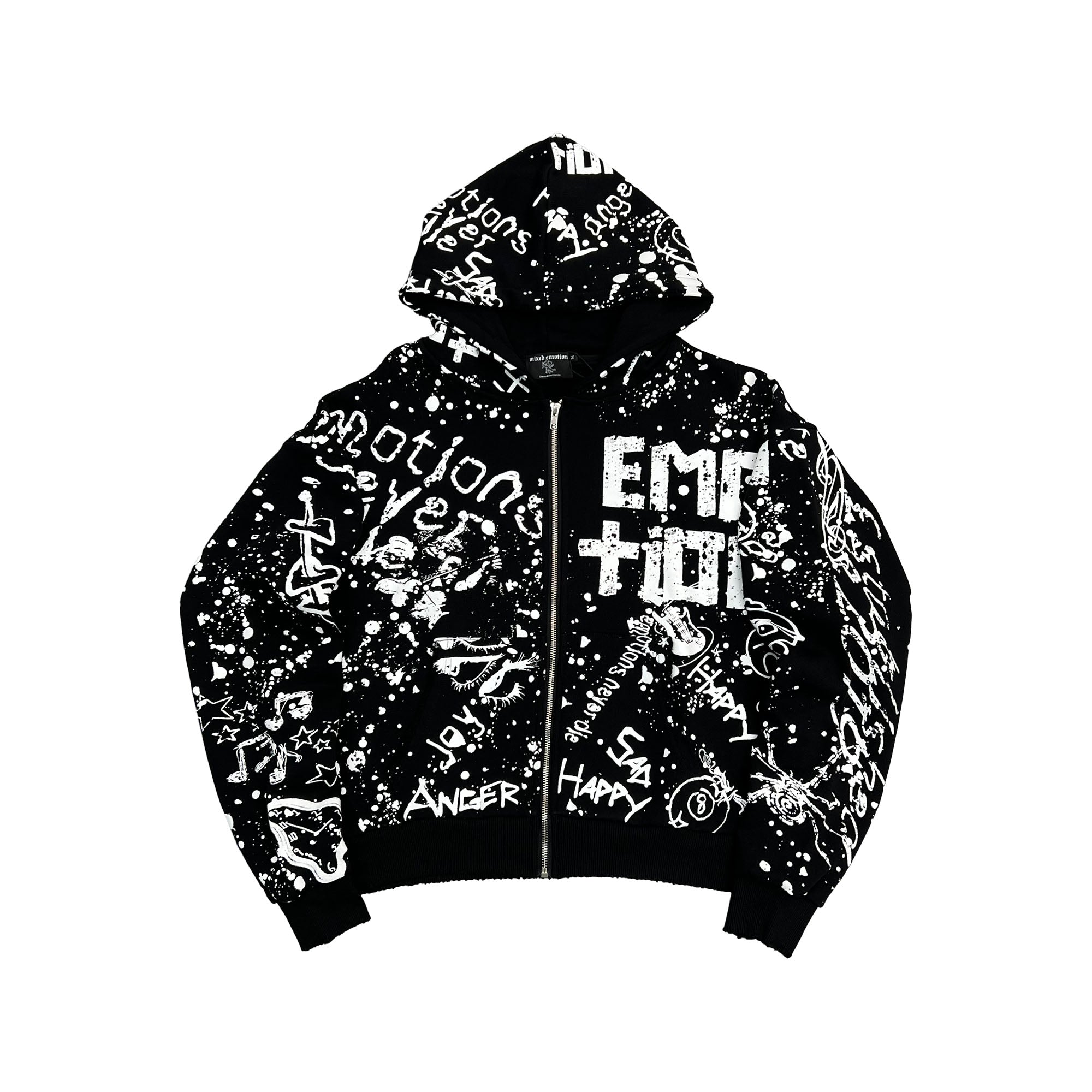 MIXED EMOTION All‑Over Graffiti Print Full‑Zip Hoodie