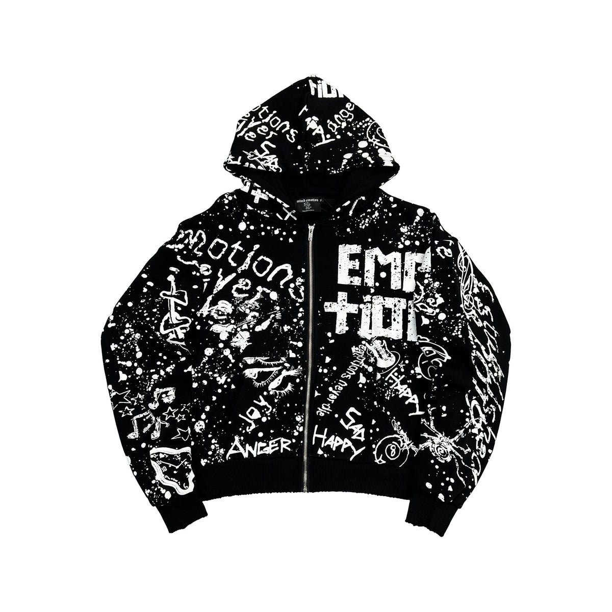 MIXED EMOTION All‑Over Graffiti Print Full‑Zip Hoodie