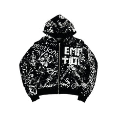 MIXED EMOTION All‑Over Graffiti Print Full‑Zip Hoodie