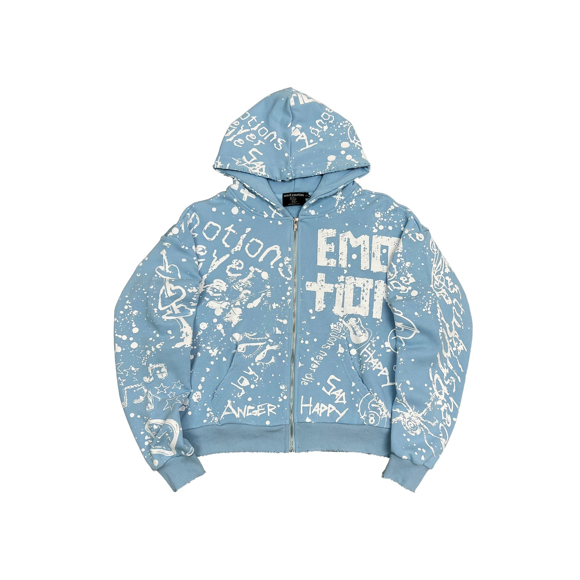 MIXED EMOTION All‑Over Graffiti Print Full‑Zip Hoodie