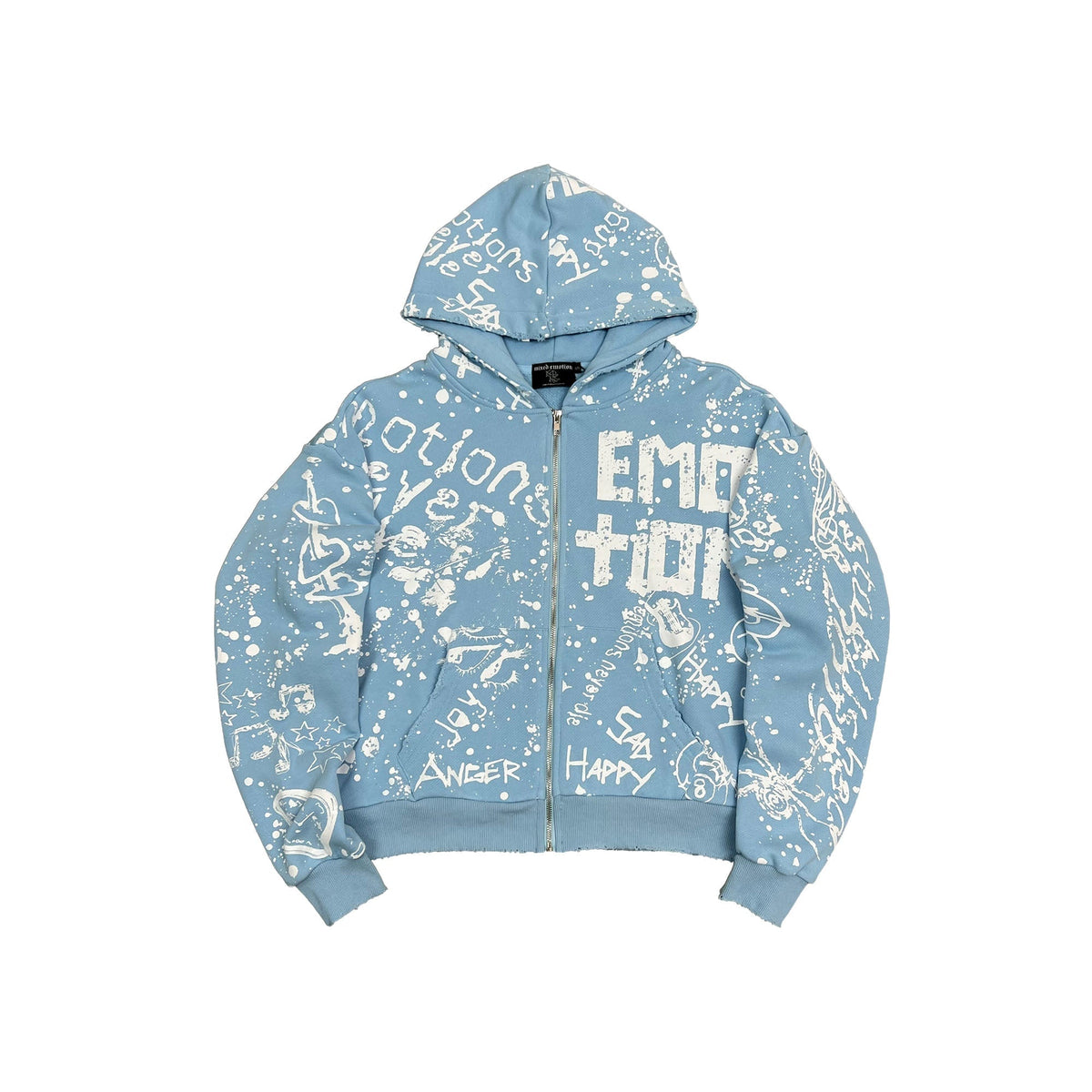 MIXED EMOTION All‑Over Graffiti Print Full‑Zip Hoodie