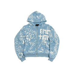 MIXED EMOTION All‑Over Graffiti Print Full‑Zip Hoodie