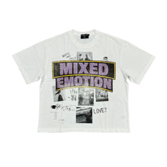 MIXED EMOTION Vintage Collage Back‑Print White Cropped T‑Shirt