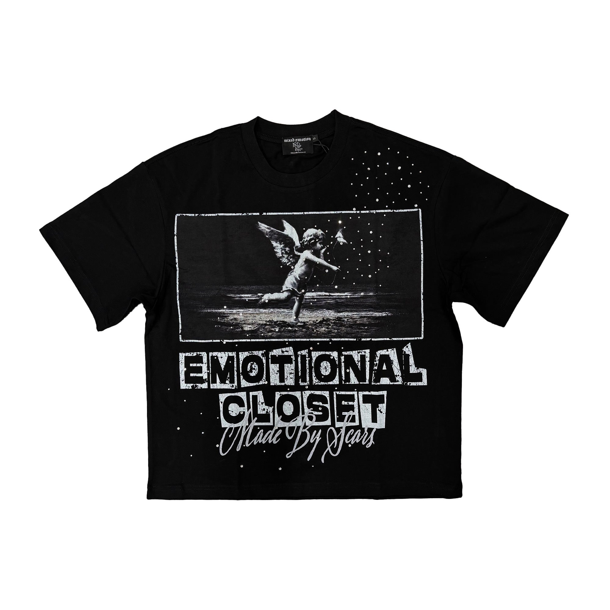 EMOTIONAL CLOSET Vintage Angel Graphic Black Cropped T‑Shirt