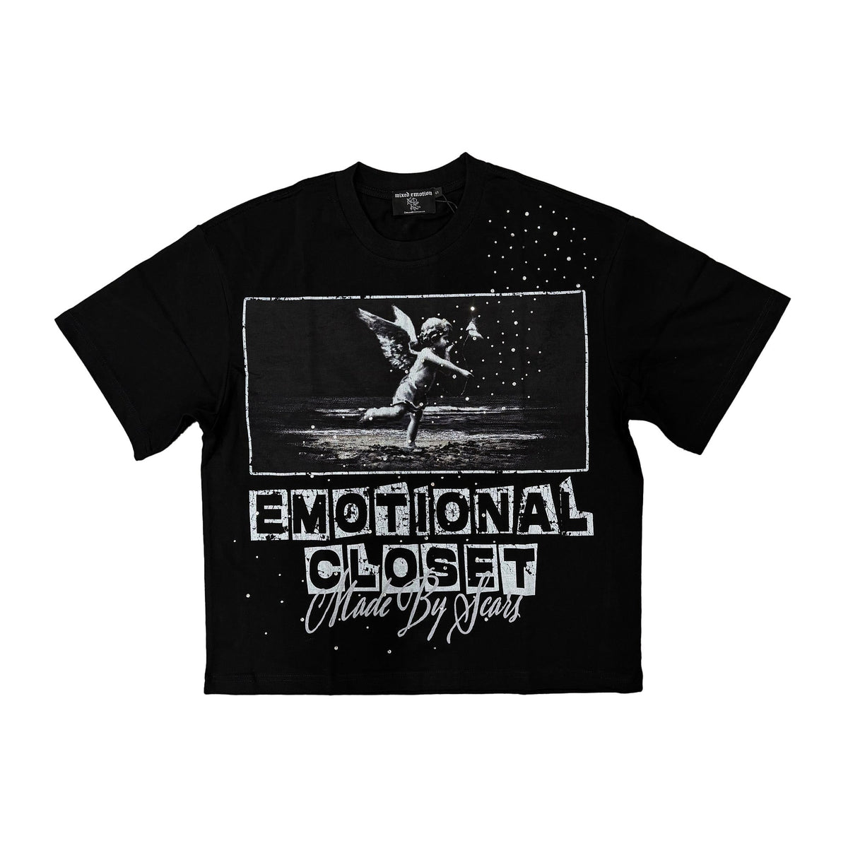 EMOTIONAL CLOSET Vintage Angel Graphic Black Cropped T‑Shirt