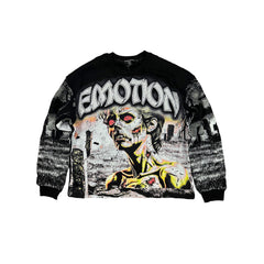 MIXED EMOTION Zombie Horror Graphic Black Long‑Sleeve Shirt