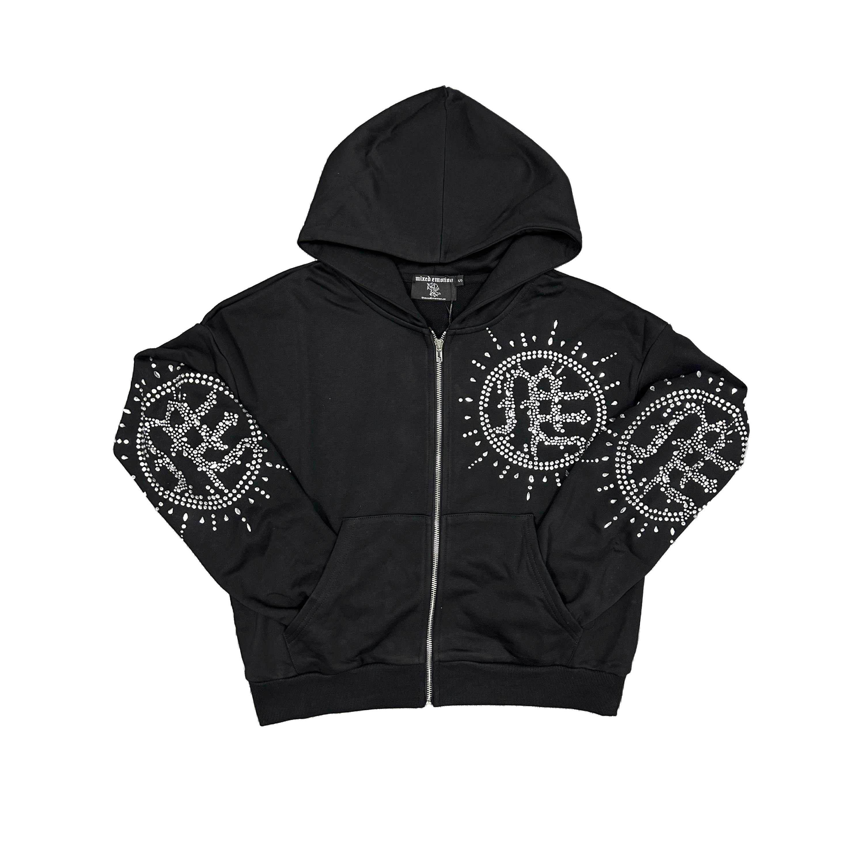 MIXED EMOTION Rhinestone Symbol Full‑Zip Hoodie