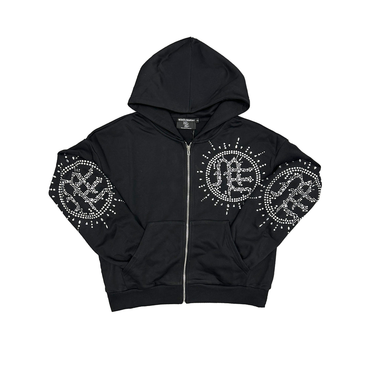 MIXED EMOTION Rhinestone Symbol Full‑Zip Hoodie
