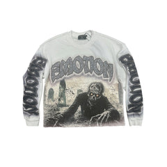MIXED EMOTION Graveyard Zombie Vintage White Long‑Sleeve Shirt