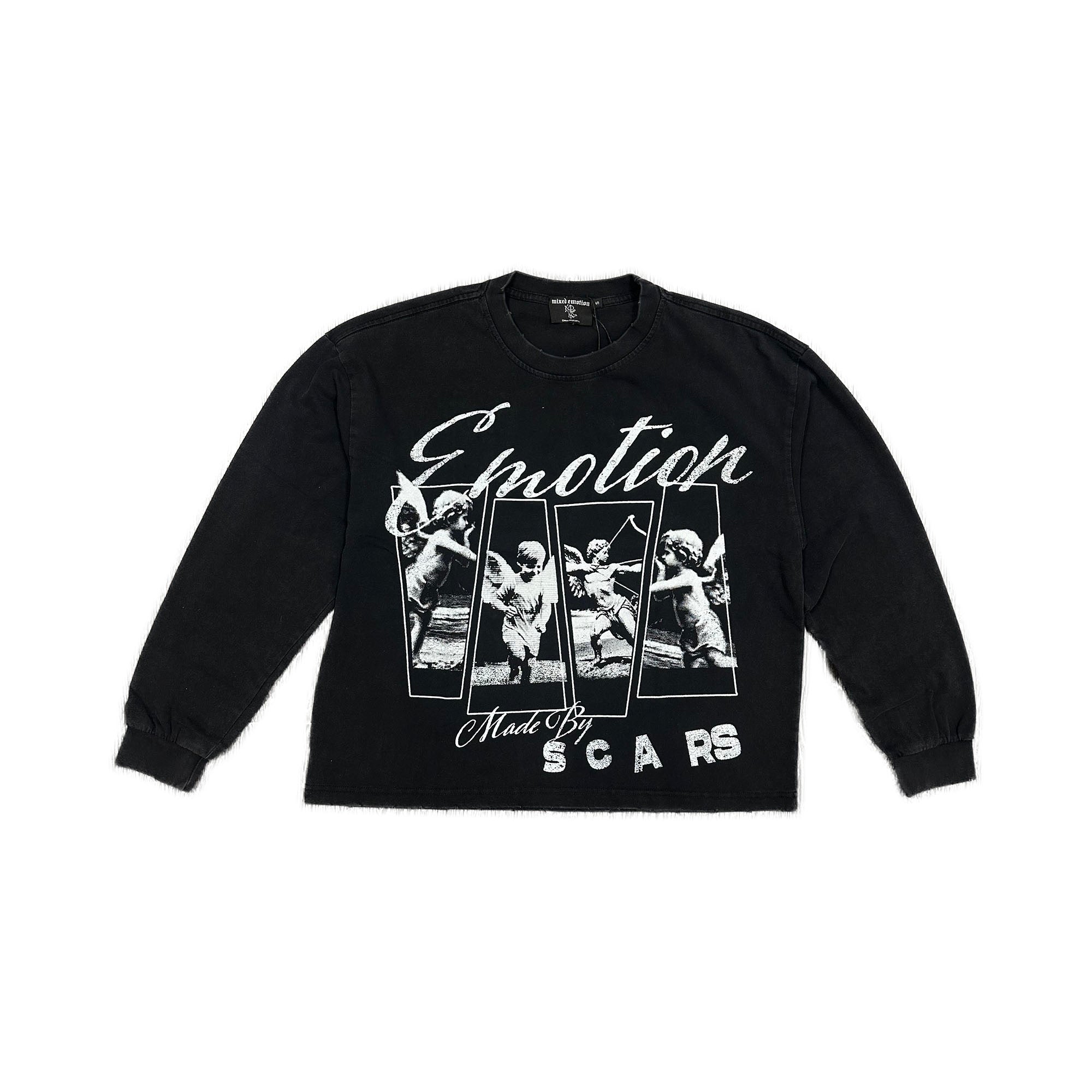 MIXED EMOTION Angel SCARS Vintage Graphic Black Long‑Sleeve Shirt