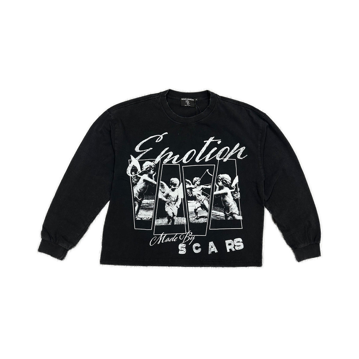 MIXED EMOTION Angel SCARS Vintage Graphic Black Long‑Sleeve Shirt