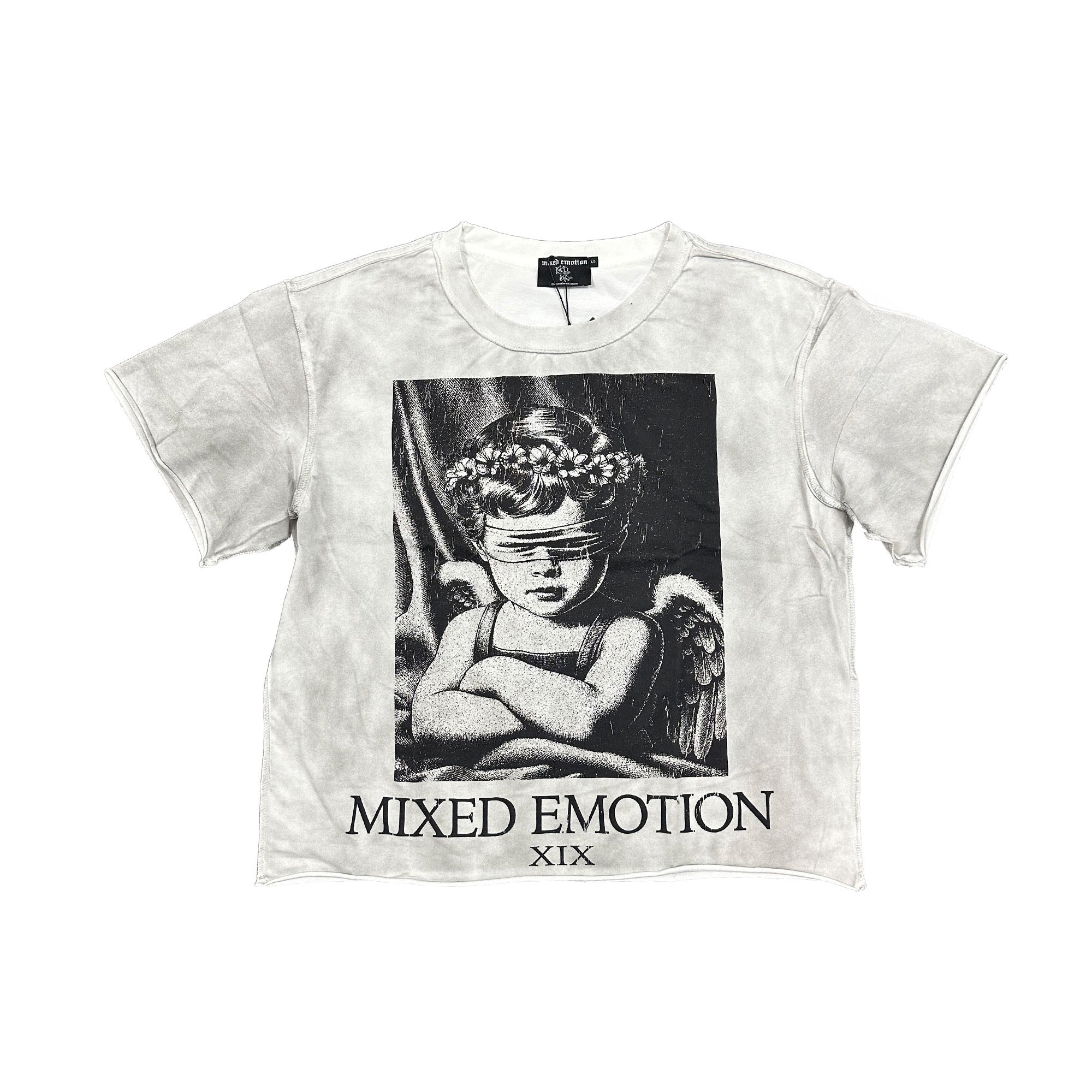 MIXED EMOTION Blindfolded Angel Vintage Cropped T‑Shirt