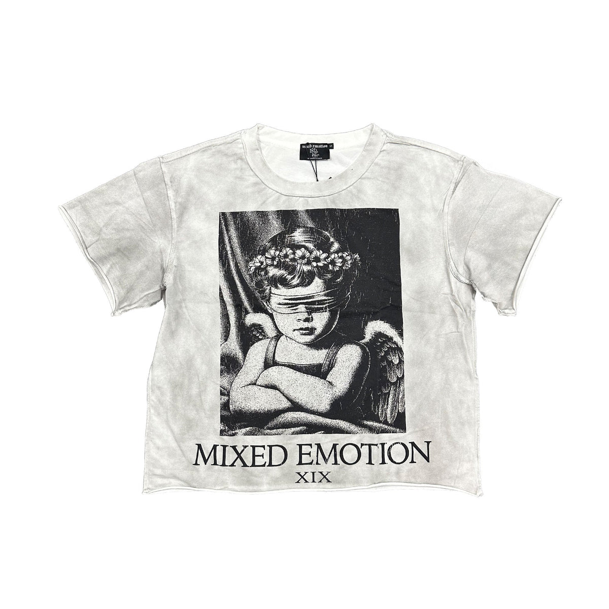 MIXED EMOTION Blindfolded Angel Vintage Cropped T‑Shirt