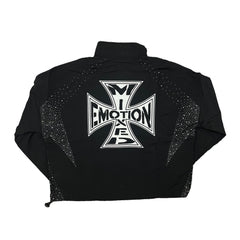 MIXED EMOTION Cross Graphic Rhinestone Panel Zip‑Up Windbreaker Jacket