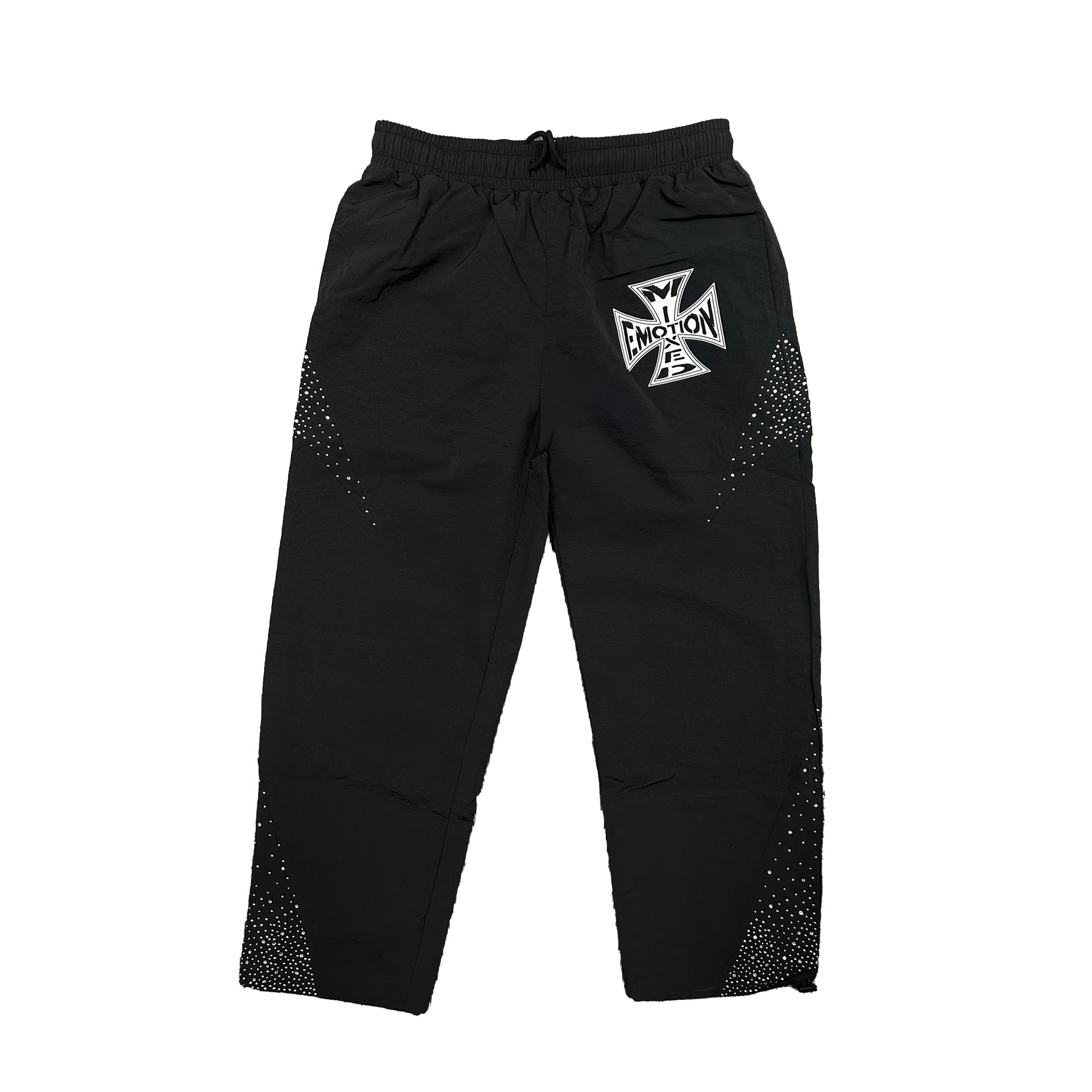 MIXED EMOTION Cross Rhinestone Street Pants