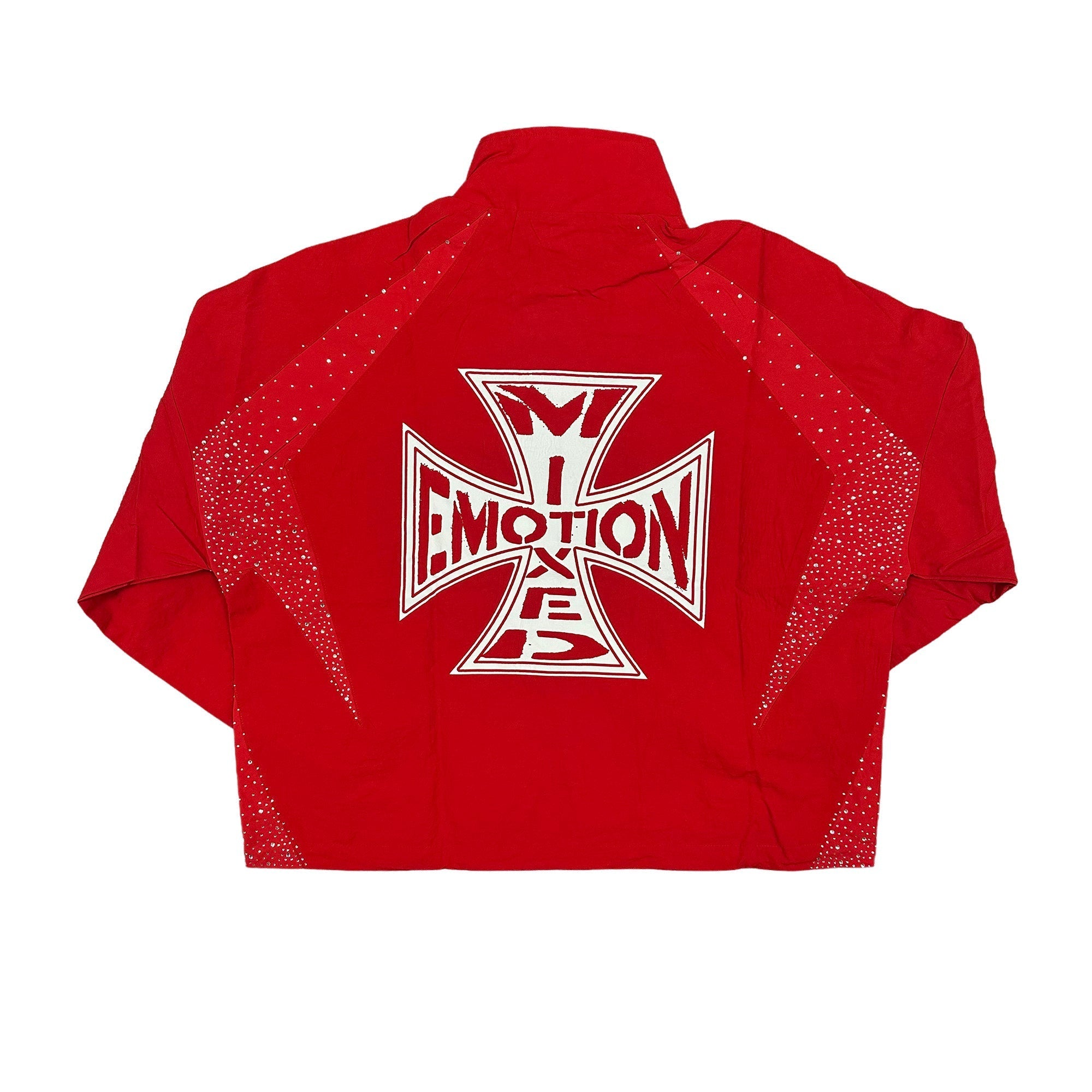 MIXED EMOTION Cross Rhinestone Panel Zip‑Up Windbreaker Jacket